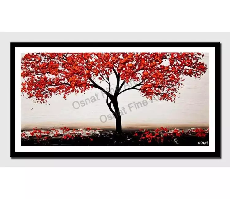 posters on paper - canvas print of red white red blossom tree painting modern palette knife