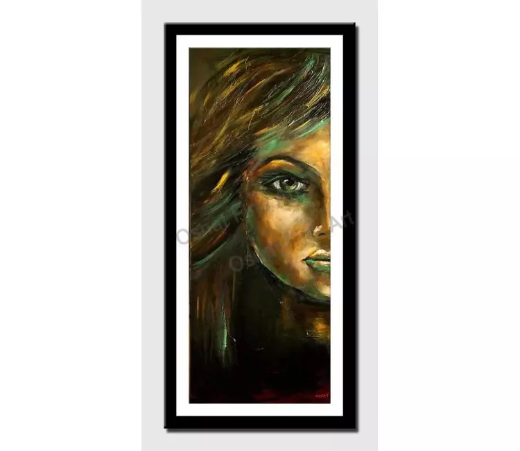 print on paper - canvas print of green woman portrait painting