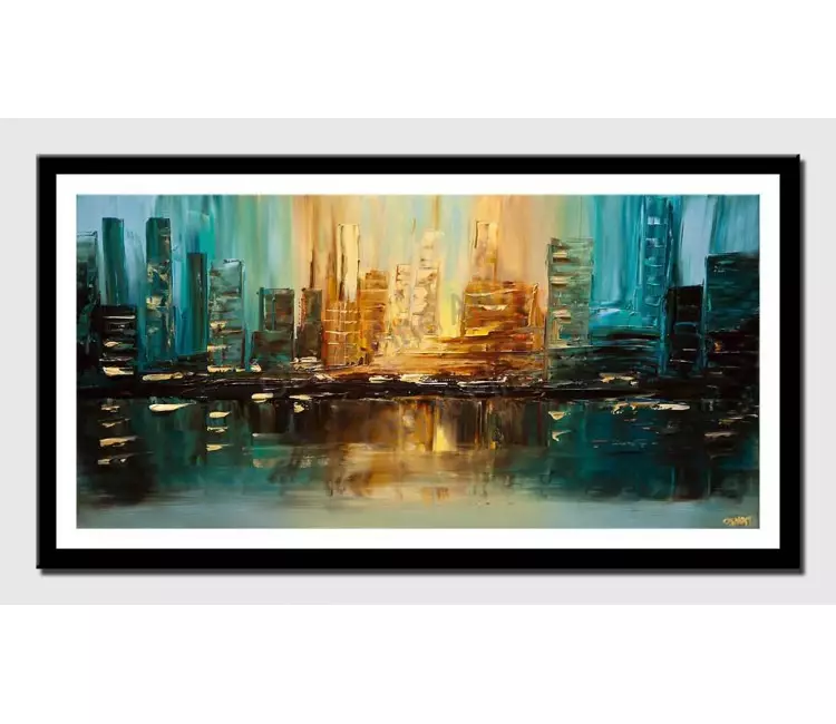 posters on paper - canvas print of teal city modern wall art by osnat tzadok