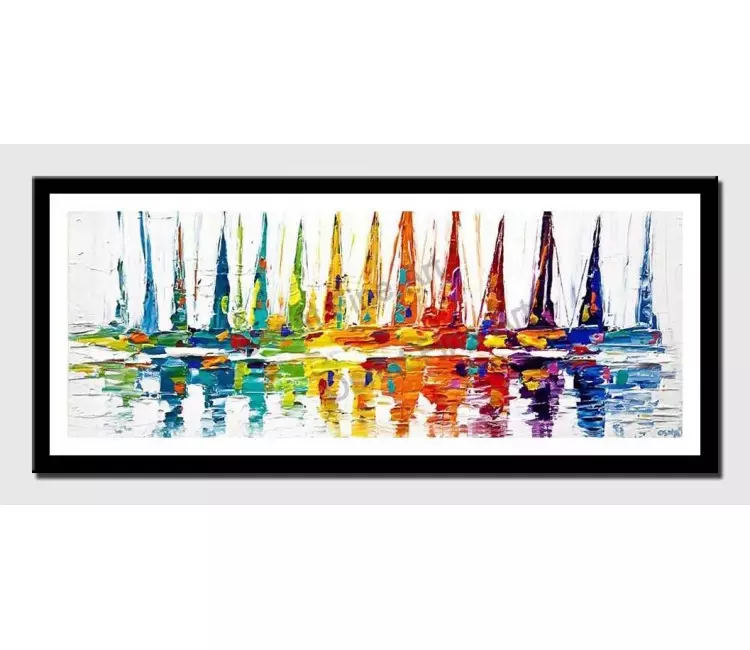 print on paper - canvas print of colorful sailboats modern wall art by osnat tzadok
