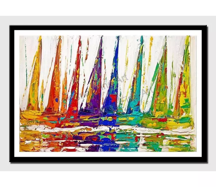 print on paper - canvas print of original colorful sailboats painting art by osnat tzadok