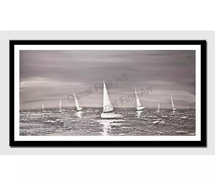 posters on paper - canvas print of silver seascape painting modern texture art by osnat tzadok