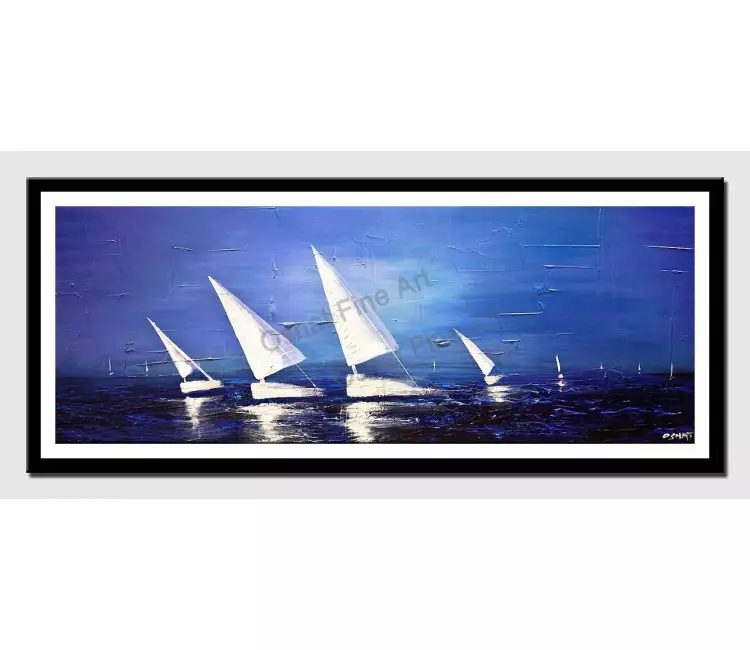 posters on paper - canvas print of white sailboats blue sea modern wall art by osnat tzadok