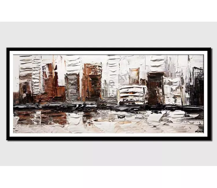 posters on paper - canvas print of the white house city painting heavy texture white black bronze silver