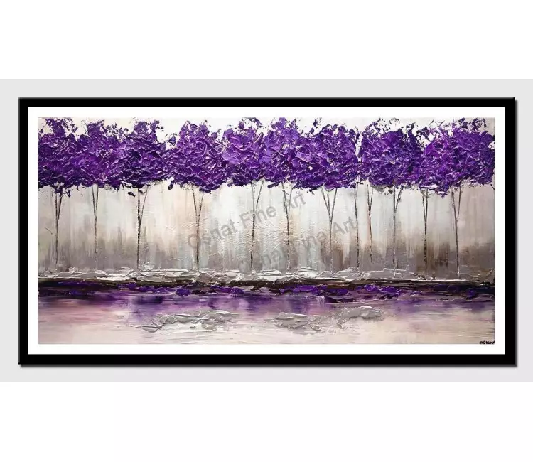print on paper - canvas print of purple trees painting textured silver modern palette knife home decor