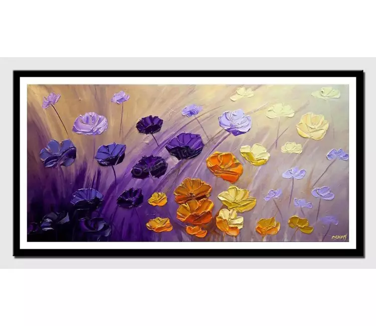 posters on paper - canvas print of purple flowers painting original textured contemporary modern palette knife abstract