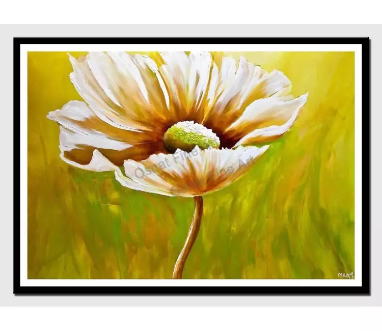 print on paper - canvas print of abstract daisy flower painting green