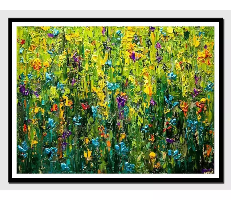 print on paper - canvas print of modern textured  blooming flowers clorful painting