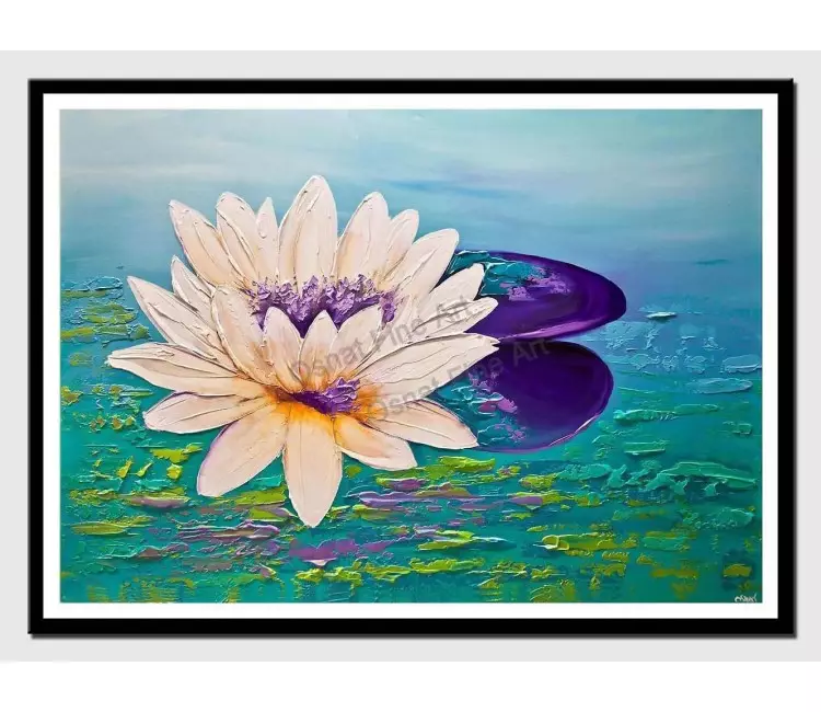 print on paper - canvas print of lutos flower contemporary modern floral painting palette knife