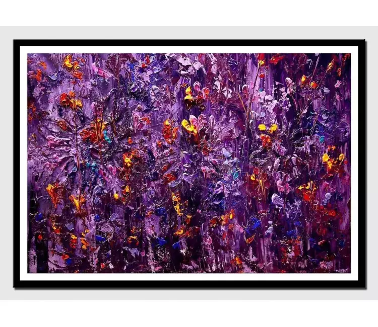 print on paper - canvas print of purple blooming flowers heavy textured modern wall art by osnat tzadok