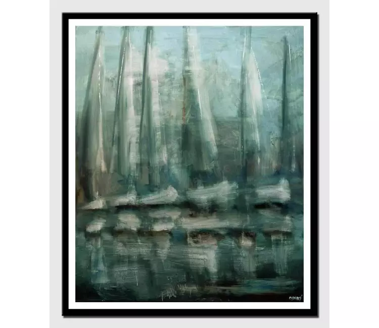 print on paper - canvas print of contemporary modern sailboats modern wall art by osnat tzadok blue