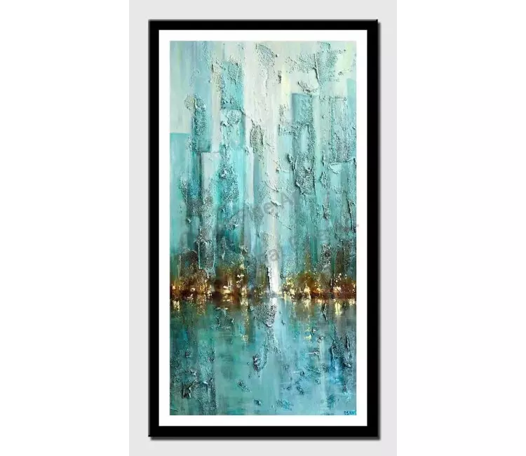 print on paper - canvas print of contemporary city painting modern palette knife blue abstract city