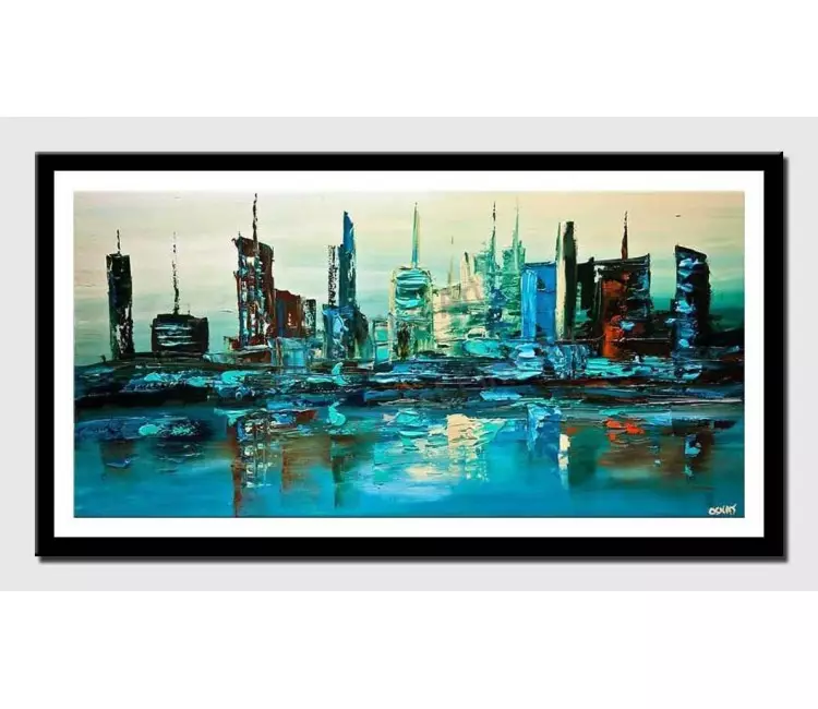 print on paper - canvas print of contemporary abstract city modern palette knife painting