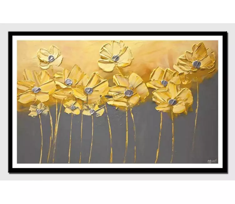 posters on paper - canvas print of yellow gray flowers gray background painting home decor art