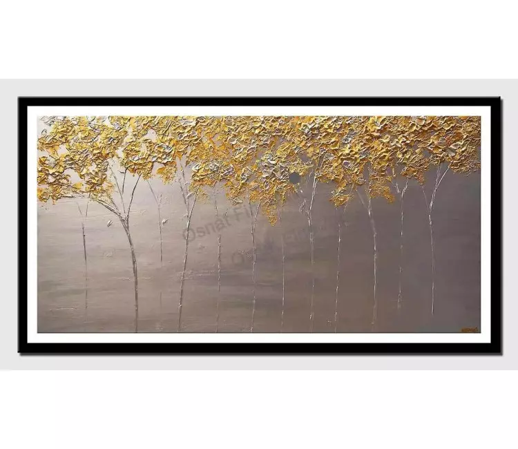 print on paper - canvas print of blooming trees modern palette knife silver gold painting