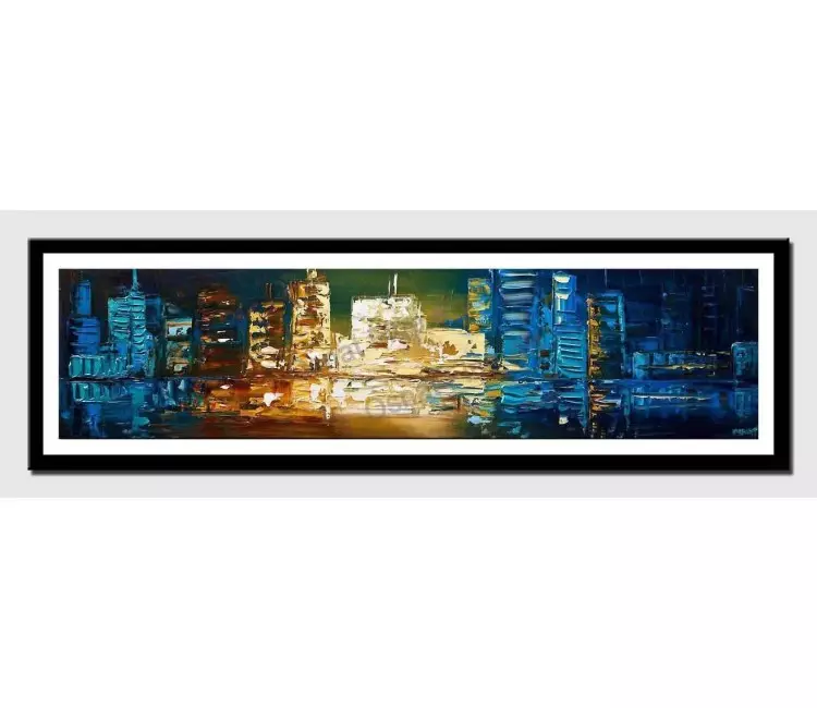 posters on paper - canvas print of modern palette knife blue city modern wall art by osnat tzadok