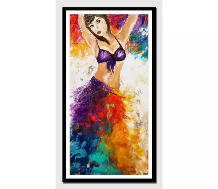 print on paper - canvas print of colorful textured belly dancer painting