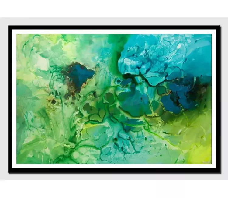 print on paper - canvas print of big contemporary green blue teal art by osnat tzadok