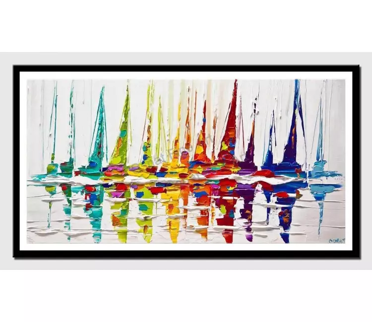 print on paper - canvas print of sailboats painting colorful palette knife art