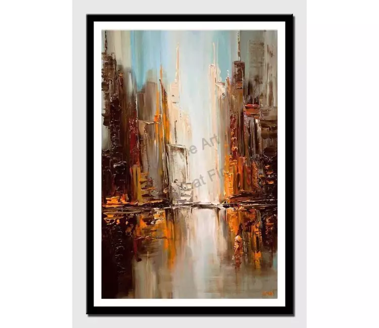 print on paper - canvas print of modern downtown painting textured abstract city painting