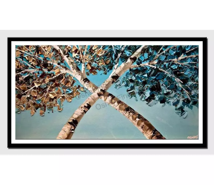 print on paper - canvas print of modern palette knife blooming birch trees painting