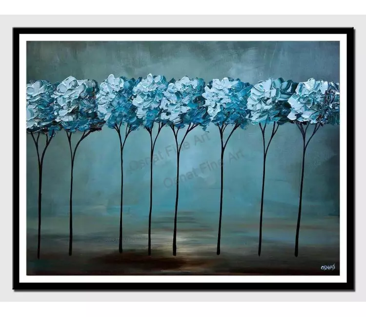 print on paper - canvas print of teal blooming trees painting