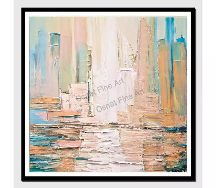 posters on paper - canvas print of city skyline painting modern palette knife