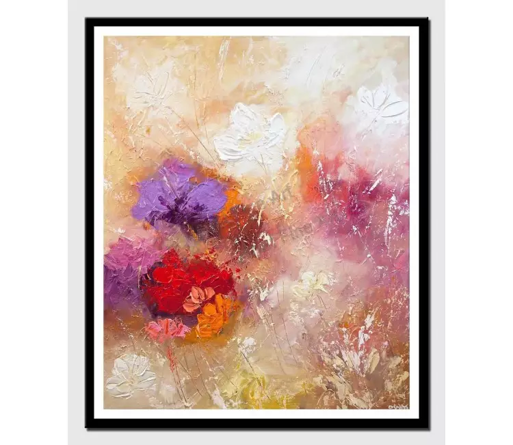print on paper - canvas print of modern floral painting textured palette knife art by osnat tzadok