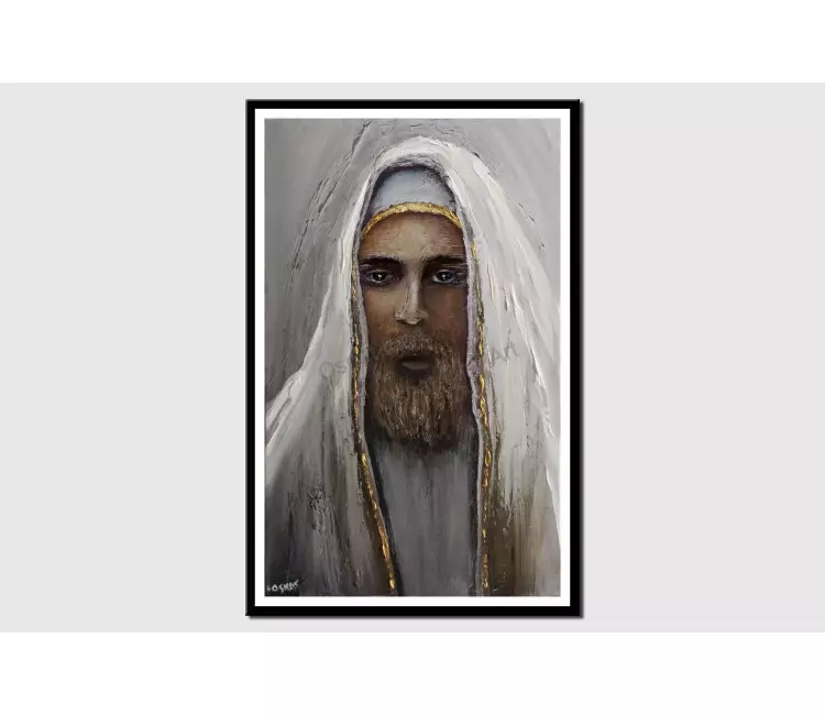 print on paper - canvas print of rabbi painting textured religious  figure painting