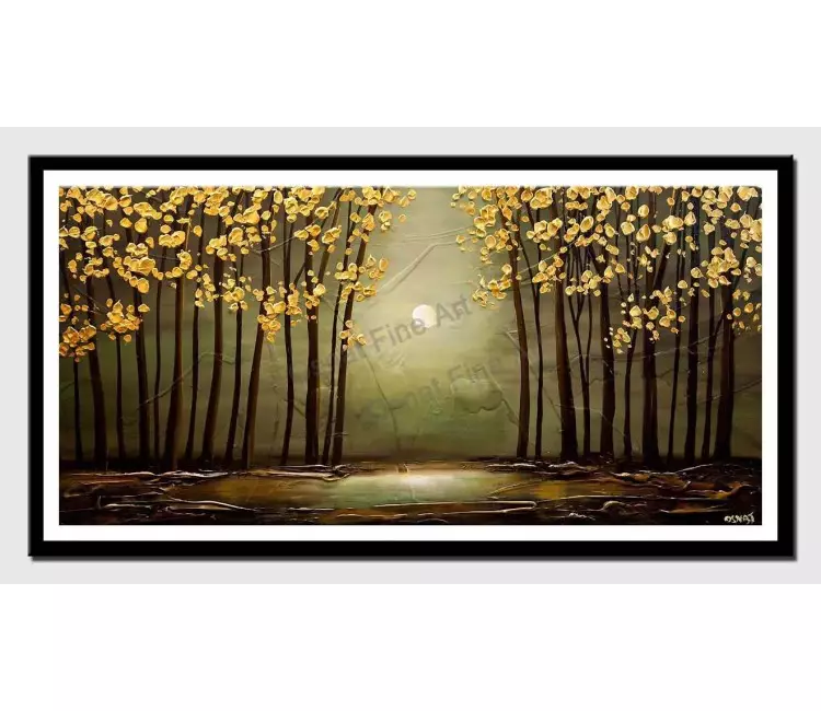 posters on paper - canvas print of green forest golden leaves painting textured landscape art
