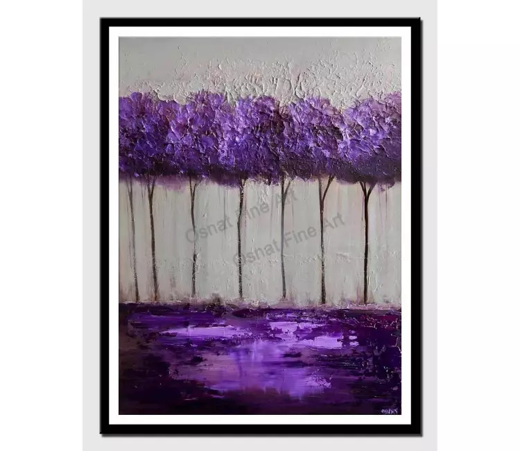 print on paper - canvas print of purple gray blooming tree painting