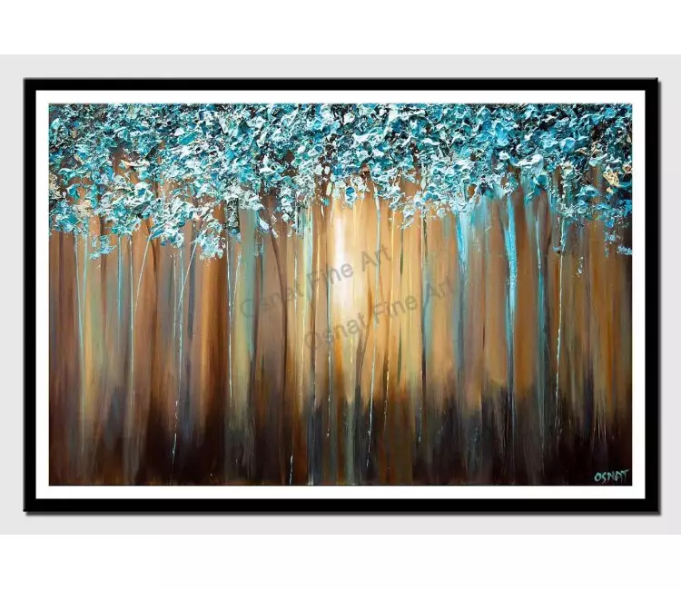 print on paper - canvas print of light blue blooming trees textured painting