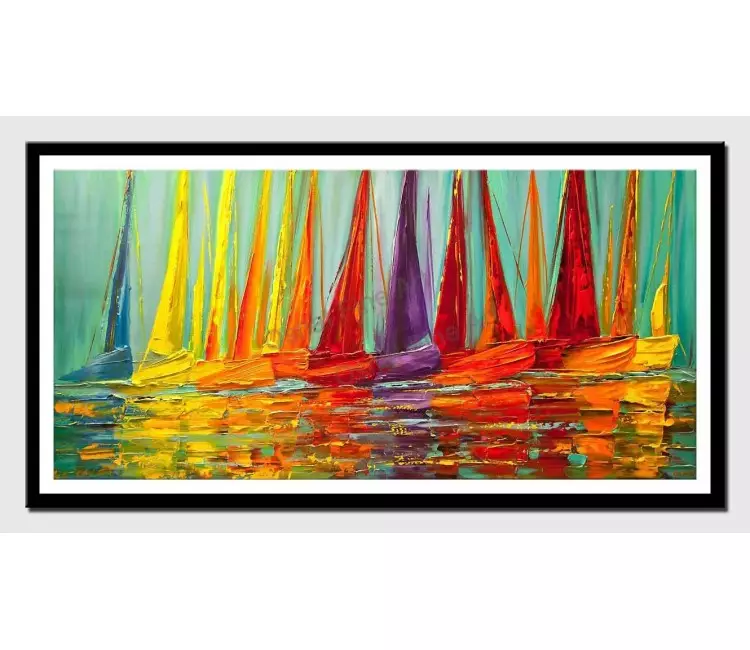 print on paper - canvas print of large colorful modern sailboats textured painting