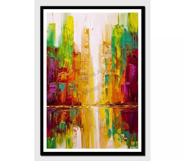 print on paper - canvas print of colorful city modern wall art by osnat tzadok textured