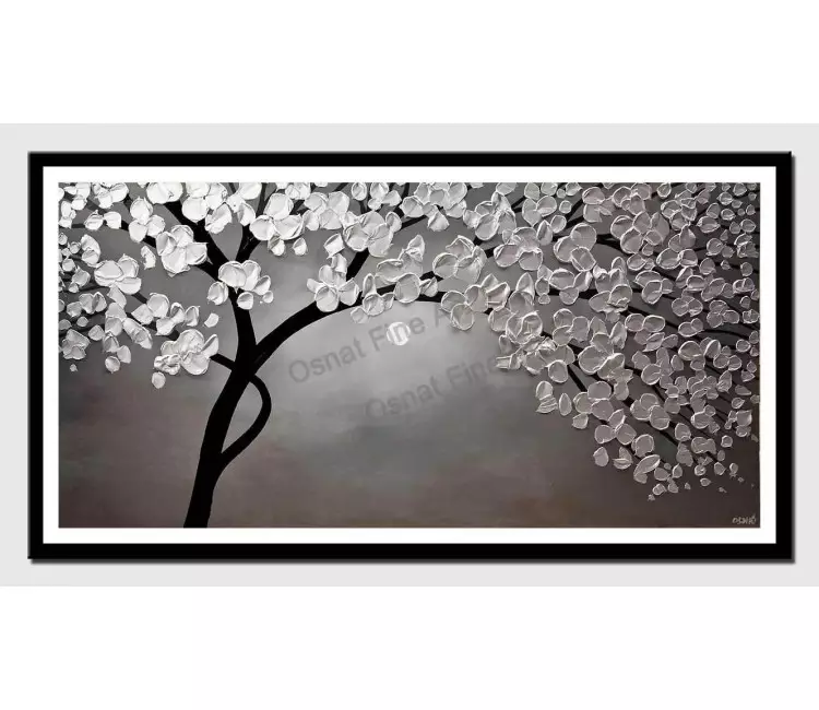 print on paper - canvas print of silver blooming tree painting