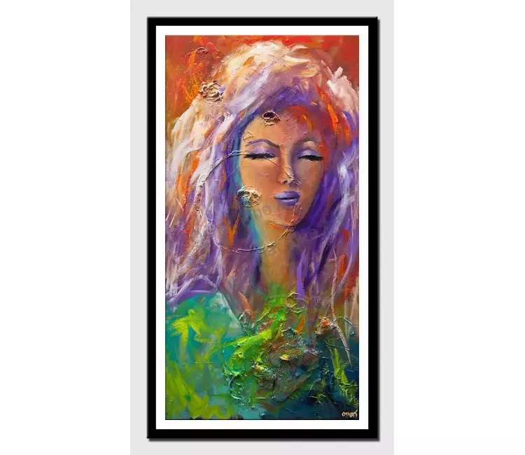 print on paper - canvas print of colorful woman portrait painting