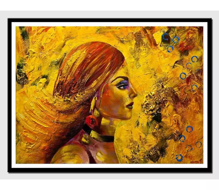 print on paper - canvas print of modern yellow portrait woman modern wall art by osnat tzadok