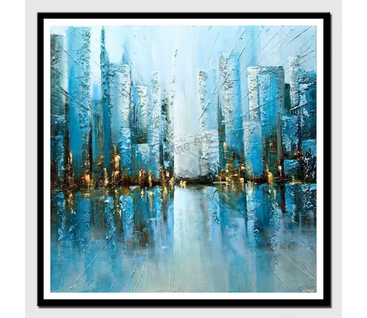 posters on paper - canvas print of blue textured abstract city painting
