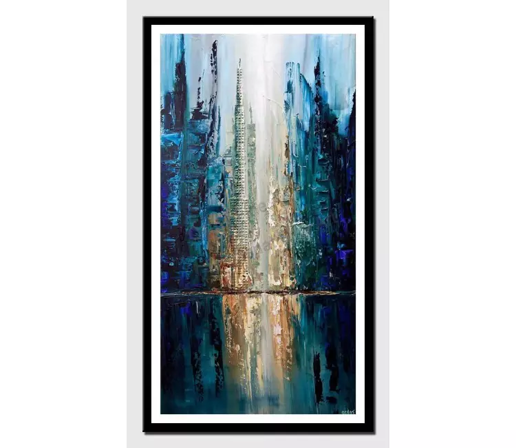 print on paper - canvas print of contemporary blue textured city painting