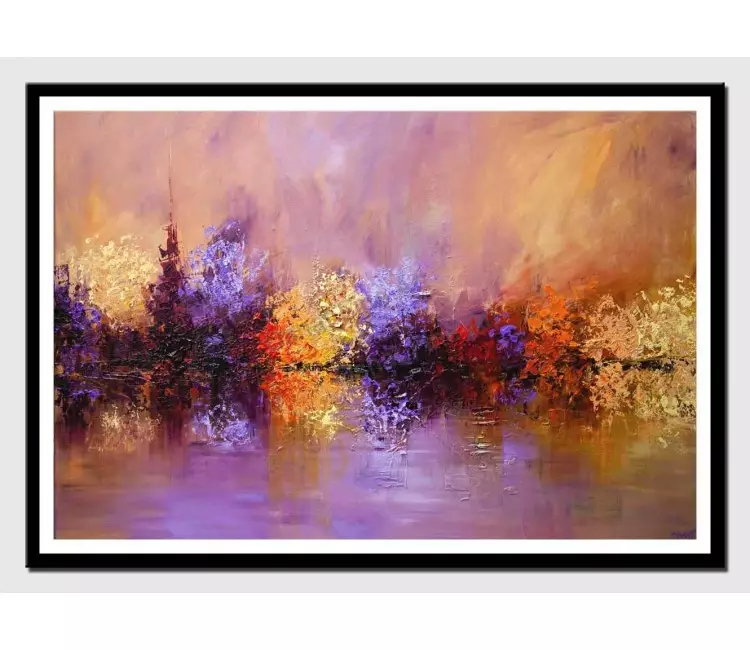 print on paper - canvas print of large modern textured wall art by osnat tzadok lavender blooming trees