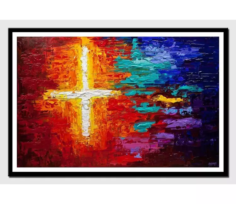 print on paper - canvas print of colorful textured cross art