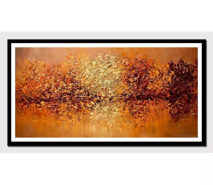 print on paper - canvas print of modern textured orange blooming trees painting