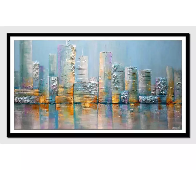 print on paper - canvas print of modern textured light blue city painting