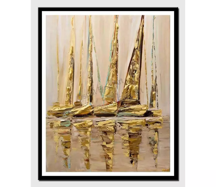posters on paper - canvas print of textured modern sailboats painting gold