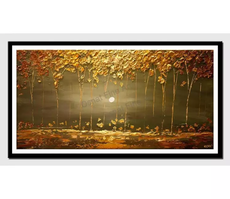 print on paper - canvas print of golden wall art by osnat tzadok modern textured blooming trees