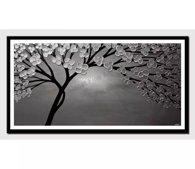print on paper - canvas print of abstract silver tree painting