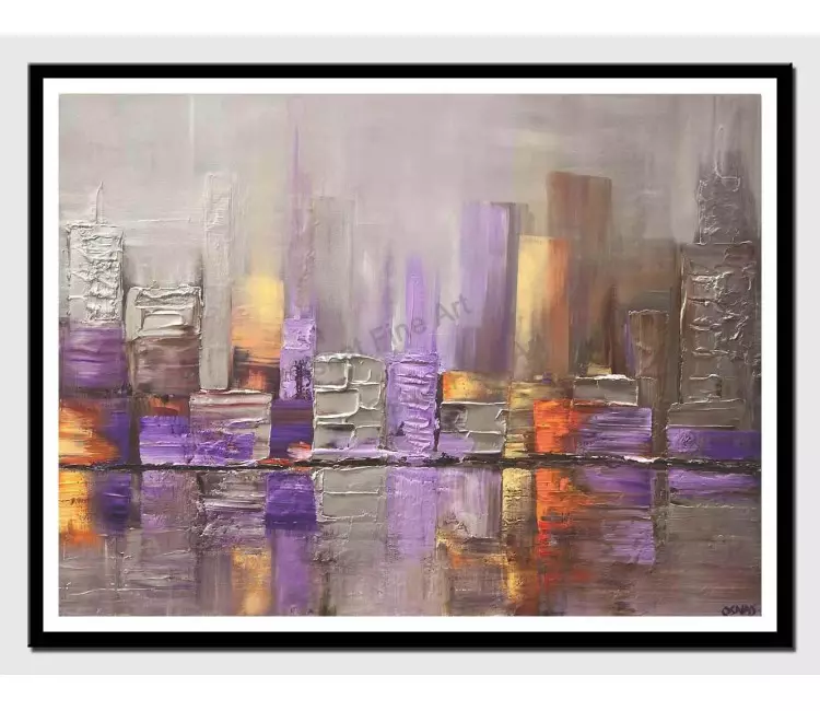 print on paper - canvas print of modern silver city painting