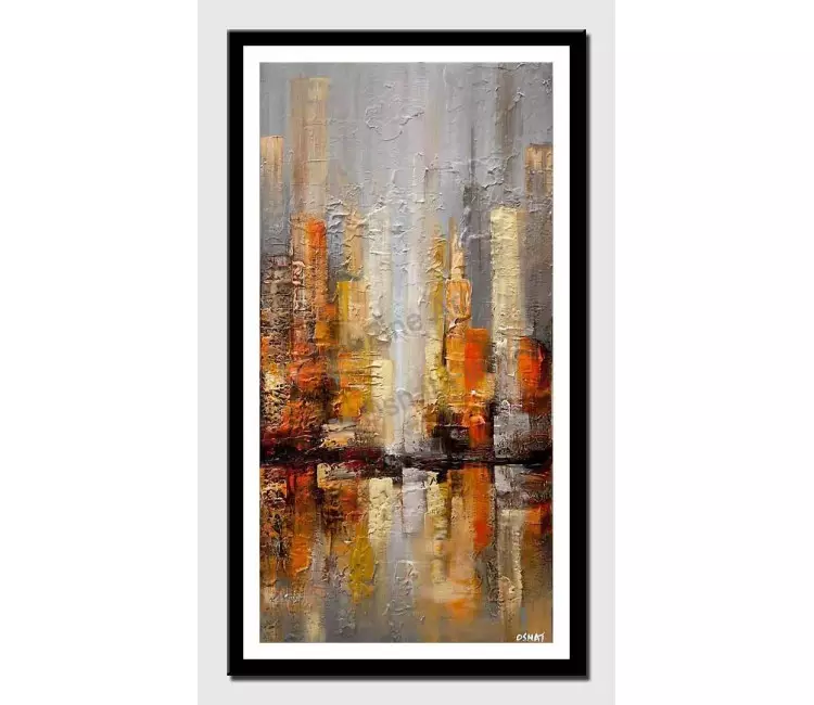 print on paper - canvas print of gray city painting textured abstract city
