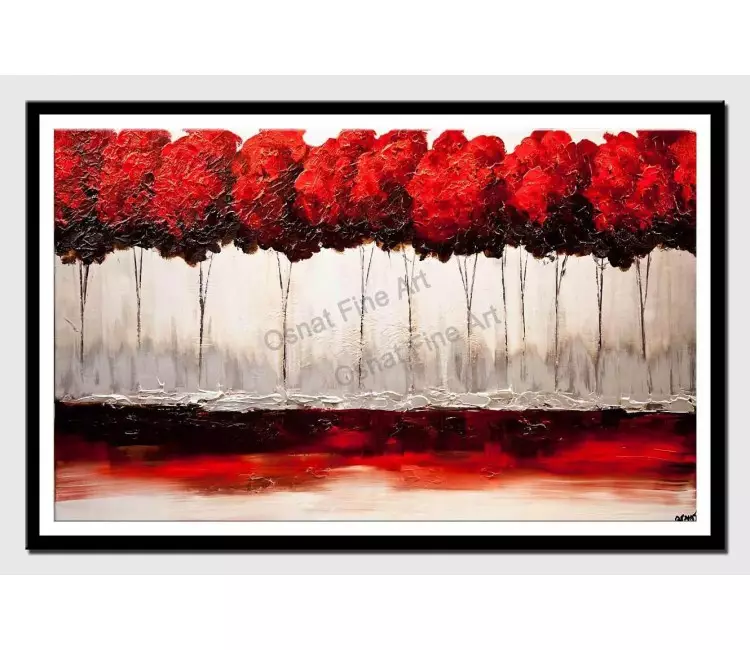 print on paper - canvas print of red blooming trees painting red blossom textured art