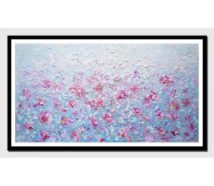print on paper - canvas print of blue modern floral modern palette knife painting